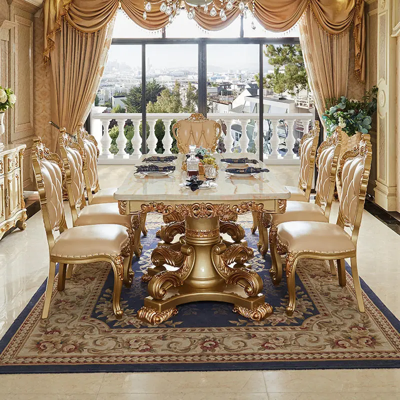 Marble Rectangular Solid Wood Carved 2m Table  110-23