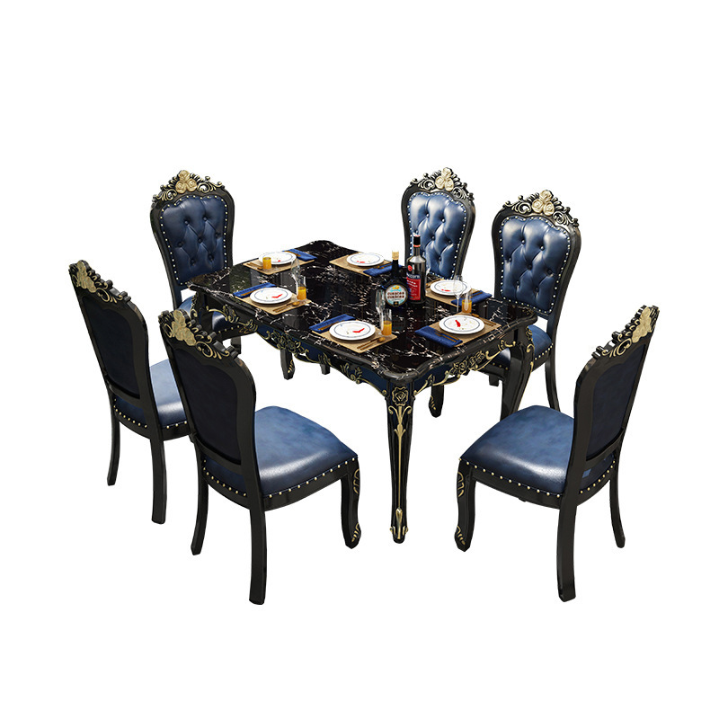 Marble Dining Table Rectangular Solid Wood Ebony One Table 4 Chairs 6 Chairs  110-25