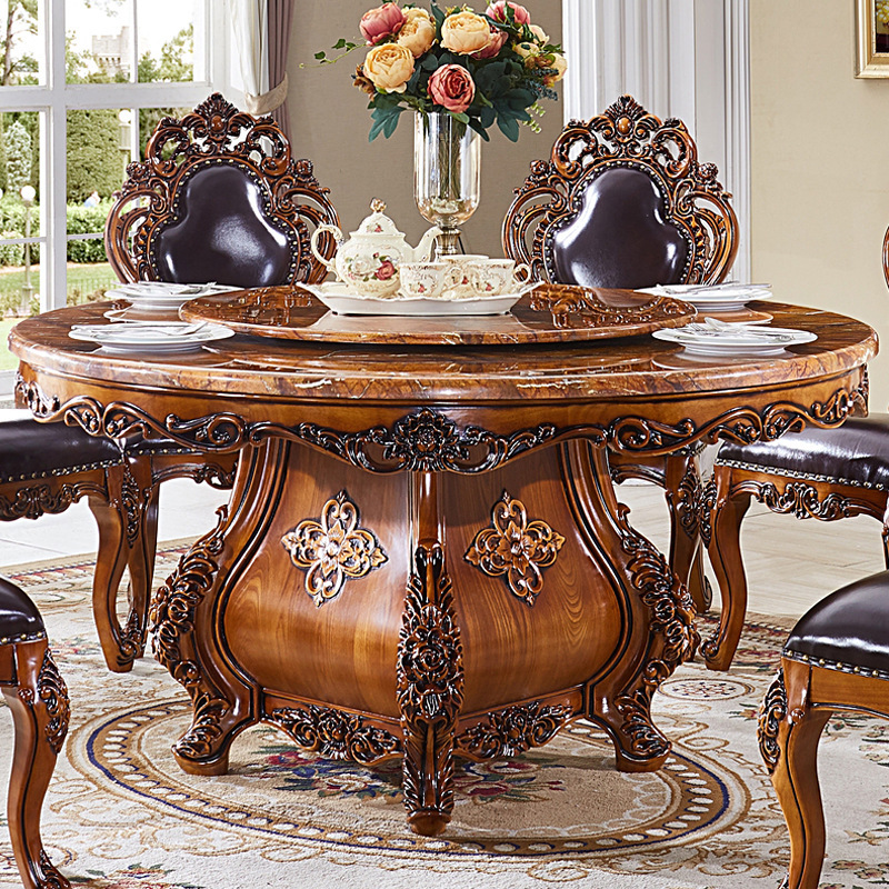 Solid wood dining table with turntable round marble round table  110-22