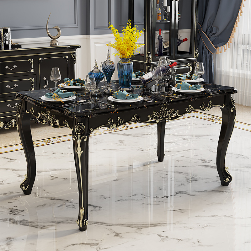 Marble Dining Table Rectangular Solid Wood Ebony One Table 4 Chairs 6 Chairs  110-25