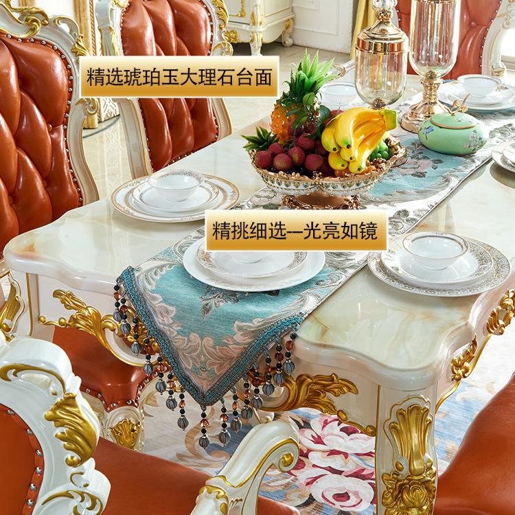 european style marble dining table solid wood rectangle  110-26