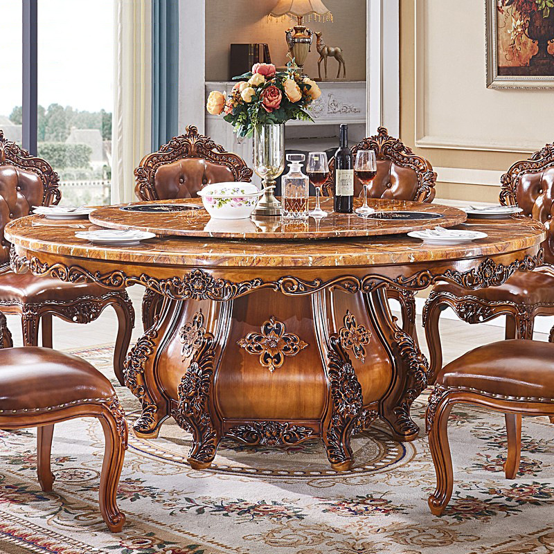 Solid wood dining table with turntable round marble round table  110-22