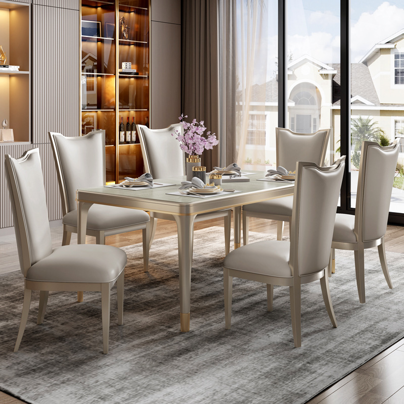 Small apartment rectangular household dining table with one table and six chairs 110-20