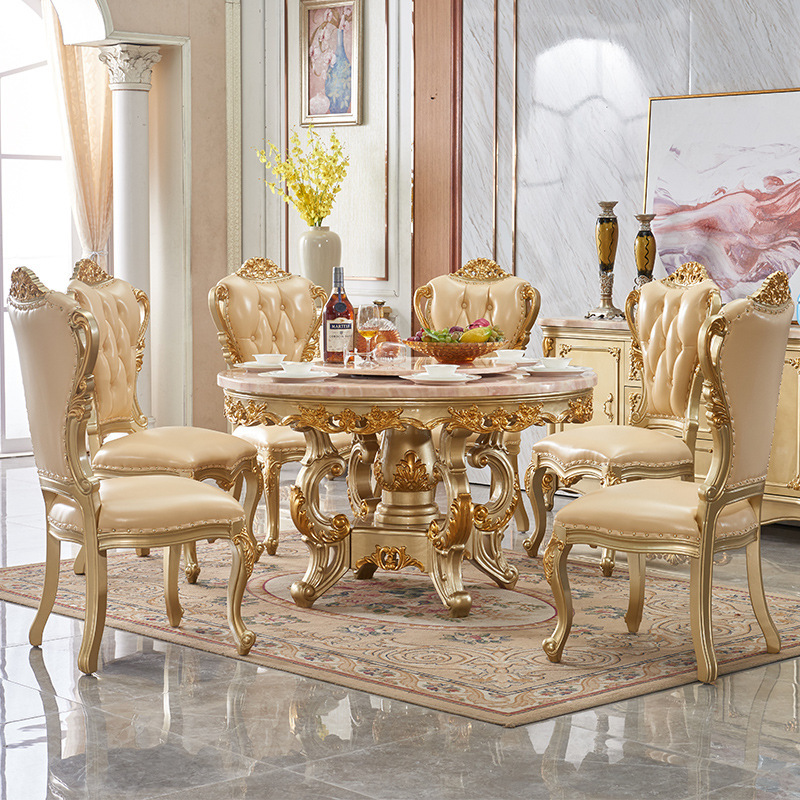 All solid wood marble dining table small champagne gold 6 people  110-28