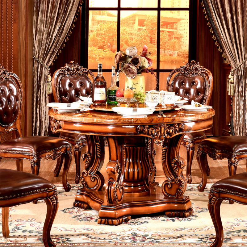 European solid wood marble dining table and chairs round dining table for 4-6 people  110-29