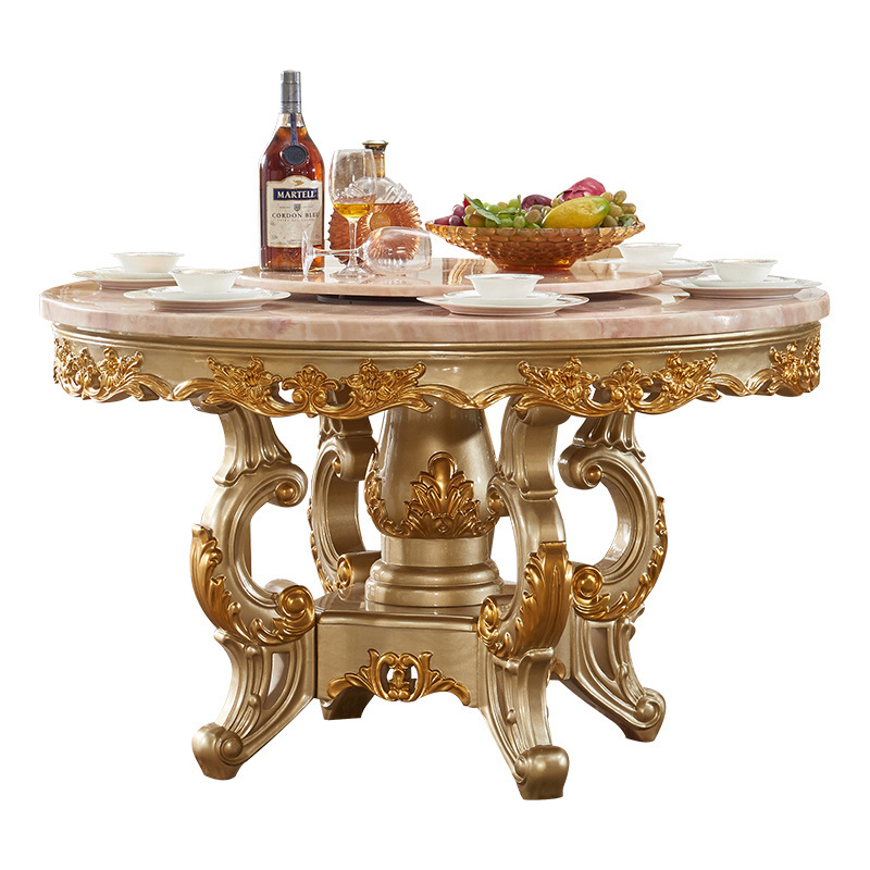 All solid wood marble dining table small champagne gold 6 people  110-28