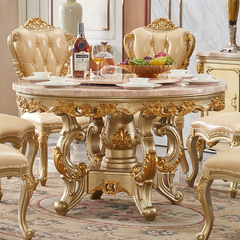 All solid wood marble dining table small champagne gold 6 people  110-28