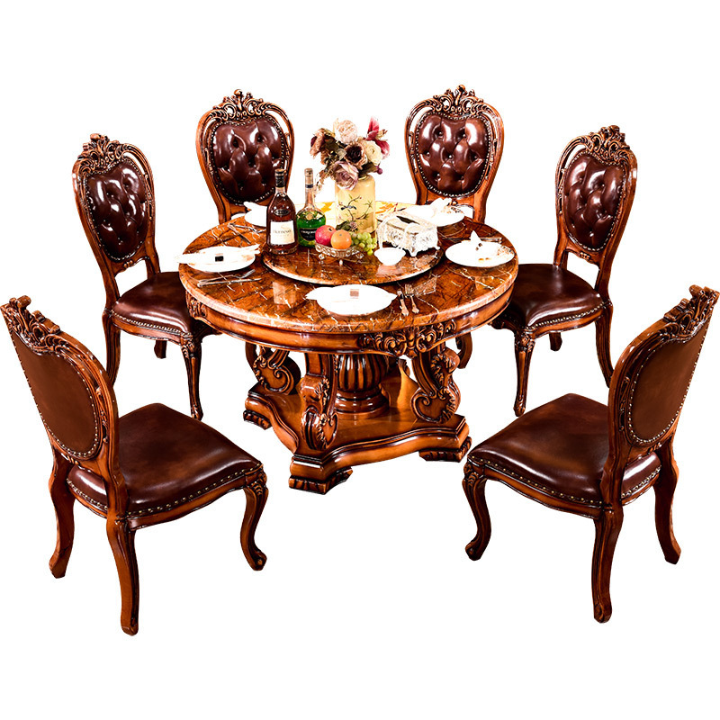 European solid wood marble dining table and chairs round dining table for 4-6 people  110-29