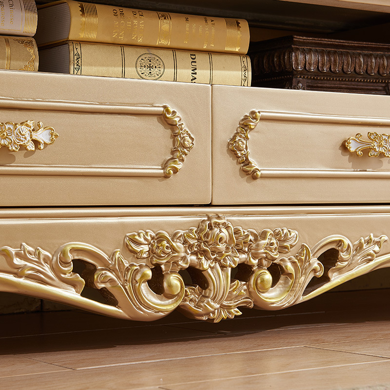 Marble surface champagne gold lacquer solid wood carving  110-36