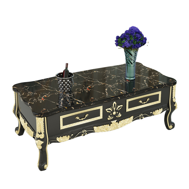 European marble coffee table TV cabinet combination black sandalwood color  110-31
