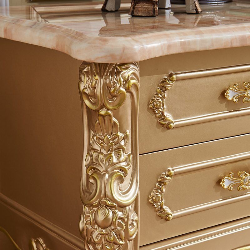 Marble surface champagne gold lacquer solid wood carving  110-36