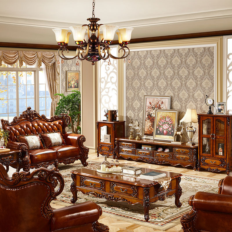 european style tv cabinet set solid wood carving  110-35