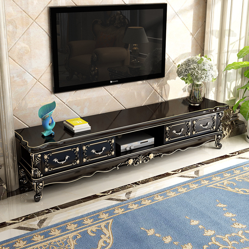Ebony solid wood carved floor cabinet  110-37