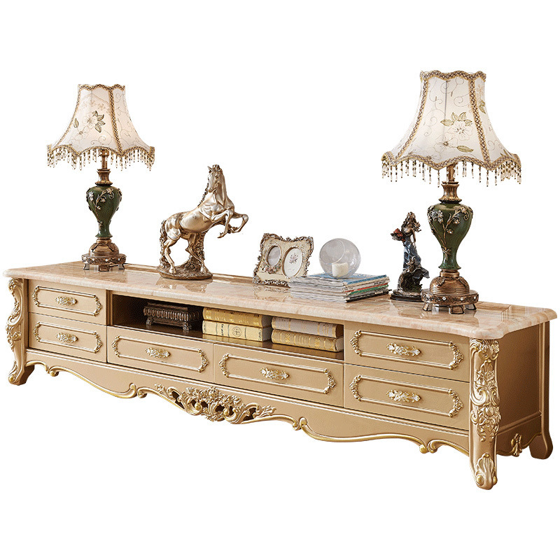 Marble surface champagne gold lacquer solid wood carving  110-36