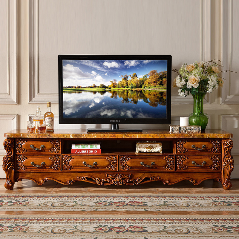 european style tv cabinet set solid wood carving  110-35