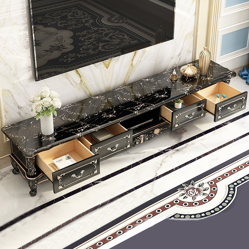 Ebony solid wood carved floor cabinet  110-37