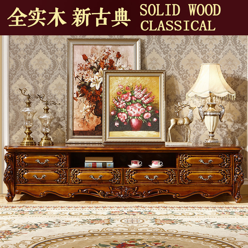 european style tv cabinet set solid wood carving  110-35