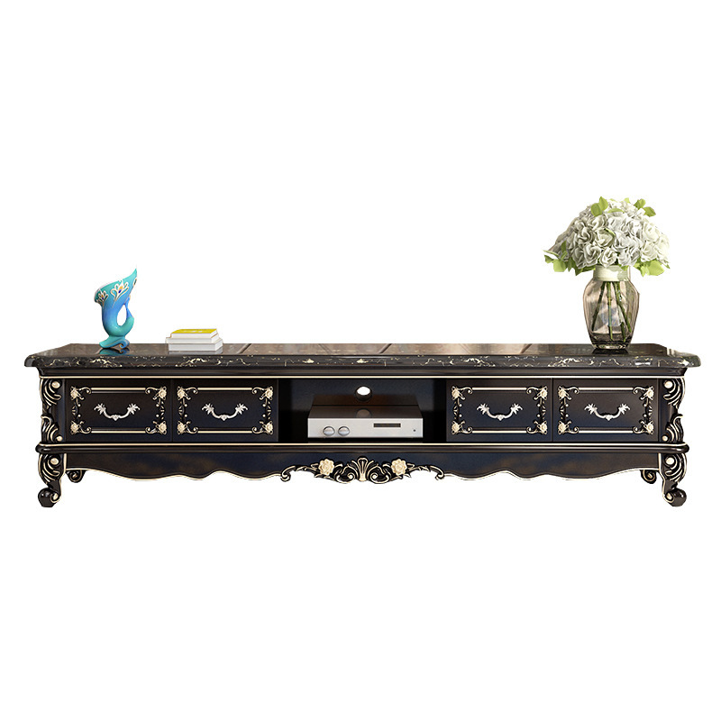 Ebony solid wood carved floor cabinet  110-37