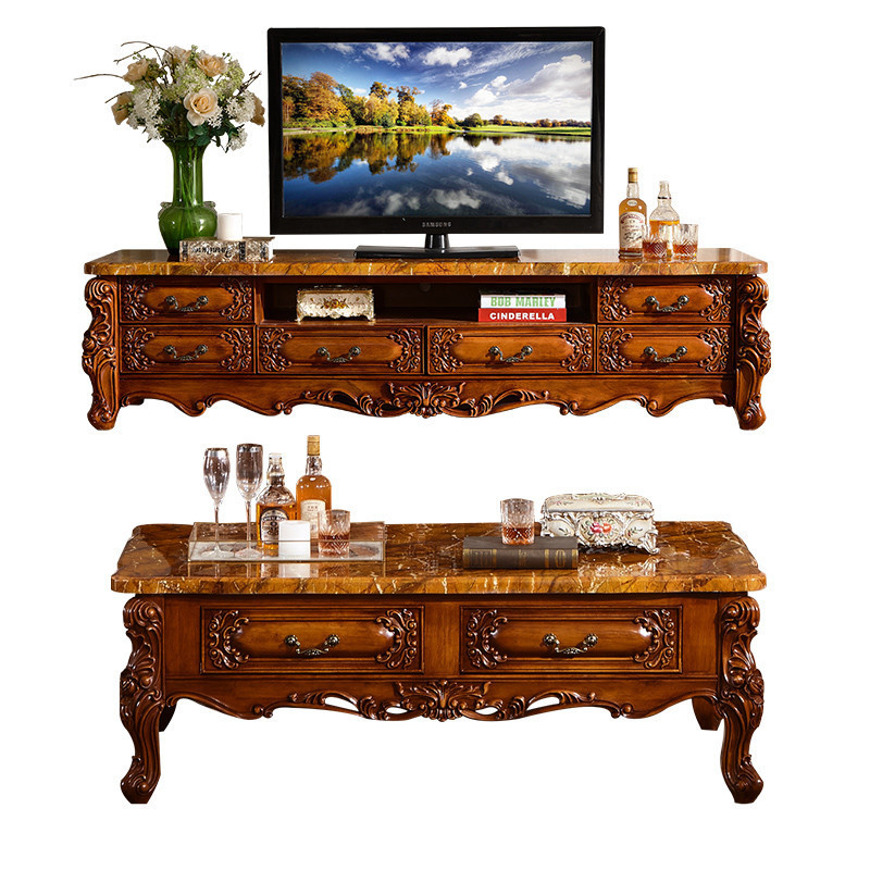 european style tv cabinet set solid wood carving  110-35