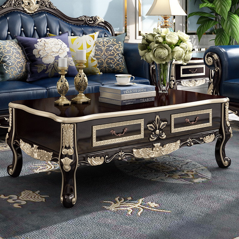 European marble coffee table TV cabinet combination black sandalwood color  110-31