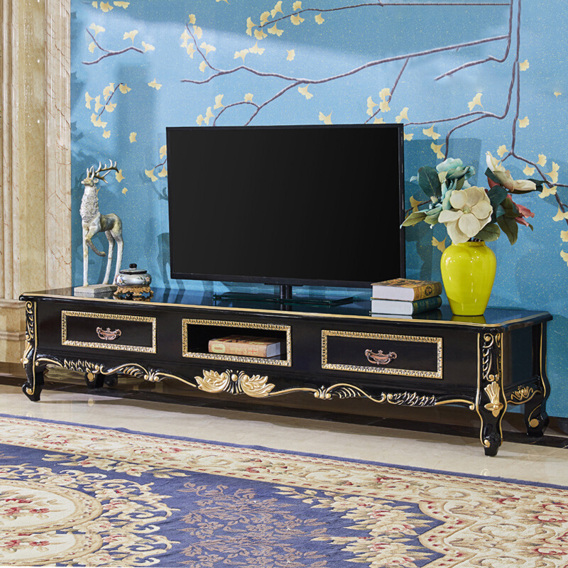 European marble coffee table TV cabinet combination black sandalwood color  110-31