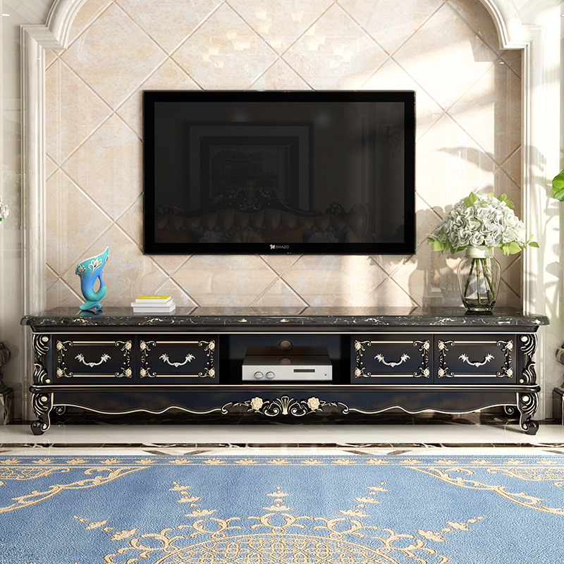 Ebony solid wood carved floor cabinet  110-37