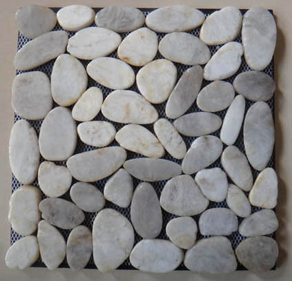 White High-Polished Slice Pebble Mosaic