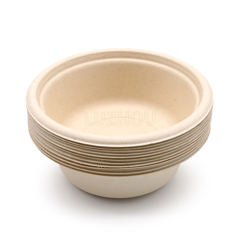 350ml 12oz Φ8.2"xH2.9" 10g Wide Rim Bagasse Compostable Take Out Fiber Bowls for Rice Packing