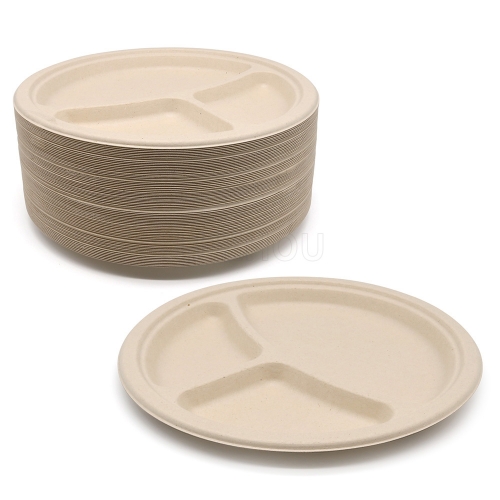 ф9"x0.8" 15g 3-Comp Bagasse Compostable Earth Friendly Disposable Dish
