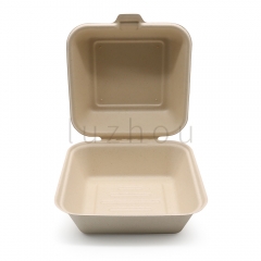 480ml 6.10"x6.10"xH3.03" (Fold) 23g Bagasse Biodegradable Compostable Clamshell Burger Packaging Box