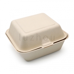 480ml 6.10"x6.10"xH3.03" (Fold) 23g Bagasse Biodegradable Compostable Clamshell Burger Packaging Box