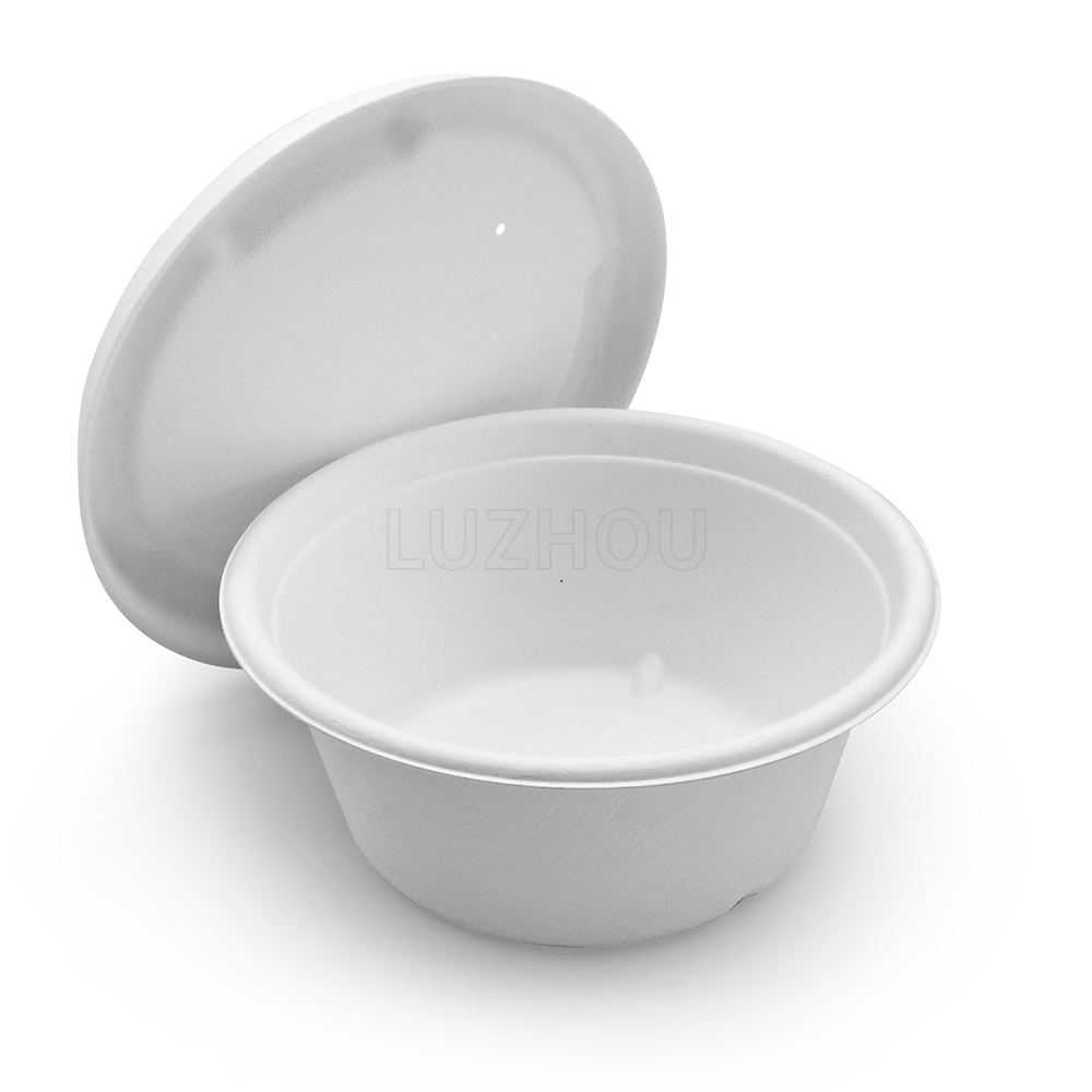 500ml 17oz Φ5"xH2.3" 11g Bagasse Compostable Restaurant Hot Food Box with Lid