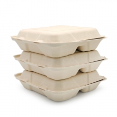 1150ml 9.06"x6.02"xH3.15" (Fold) 3 Compartment Bagasse Compostable Take Out Food Containers