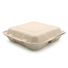 1150ml 9.06"x6.02"xH3.15" (Fold) 3 Compartment Bagasse Compostable Take Out Food Containers