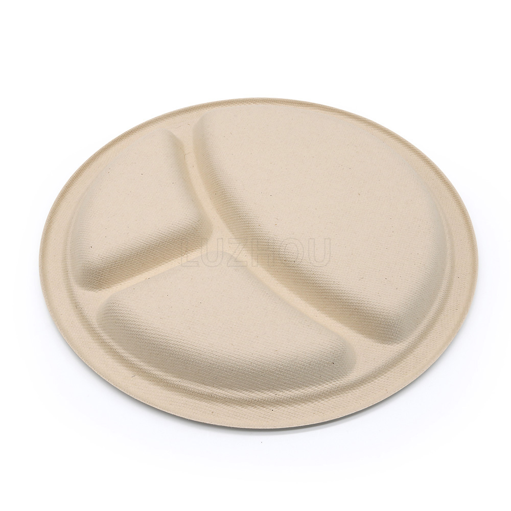 ф9"x0.8" 15g 3-Comp Bagasse Compostable Earth Friendly Disposable Dish
