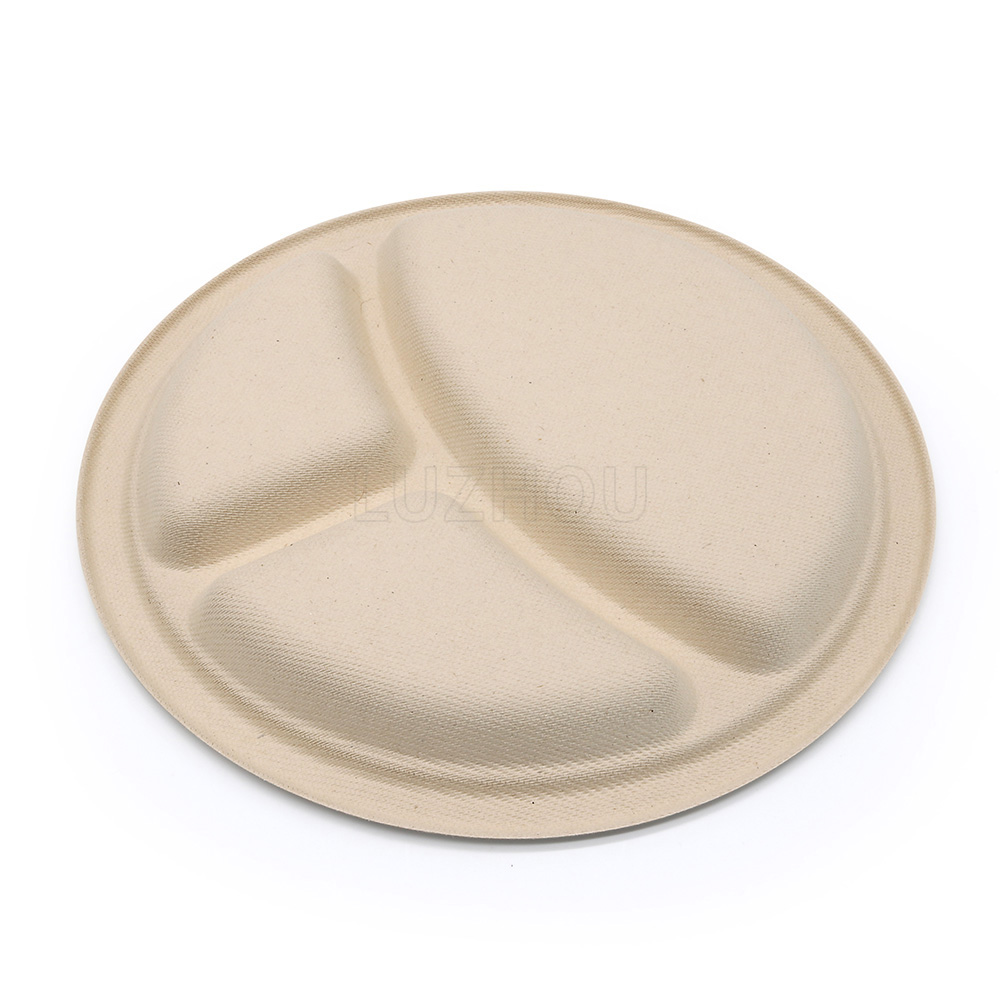 ф10"x0.8" 21g 3-Comp Sugar Bagasse Compostable Paper Plate