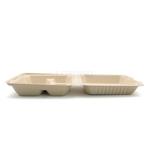 1000ml 8.66"x7.99"xH2.99" (Fold) 37g 3-Comp Bagasse Biodegradable Compostable Take Away Container Box