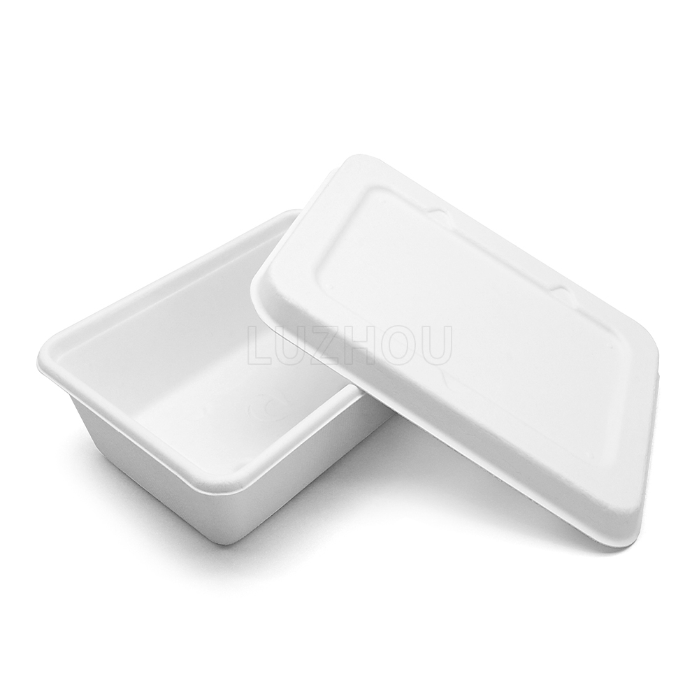 650ml 7"x5"xH1.8" 16g Wide Rim Bagasse Compostable Eco Disposable Food Prep Box Container with Lid