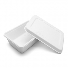 650ml 7"x5"xH1.8" 16g Wide Rim Bagasse Compostable Eco Disposable Food Prep Box Container with Lid