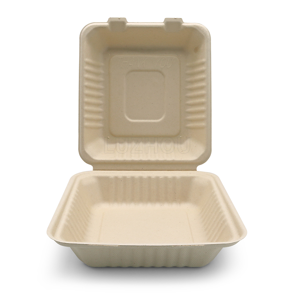 1200ml 8.66"x7.99"xH2.99" (Fold) 37g Bagasse Compostable Bio Container for Food Packaging