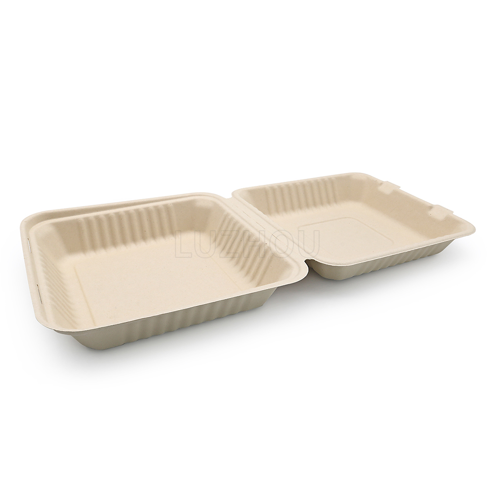 1500ml 8.98"x8.98"xH2.99" (Fold) 42g Bagasse Compostable Eco Friendly Paper Food Box
