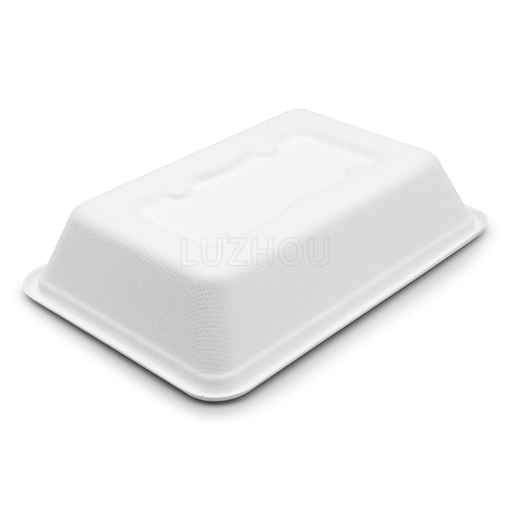 500ml 7"x5"xH1.5" 15g Wide Rim Bagasse Compostable Eco Friendly Go To Food Packing Box with Lid