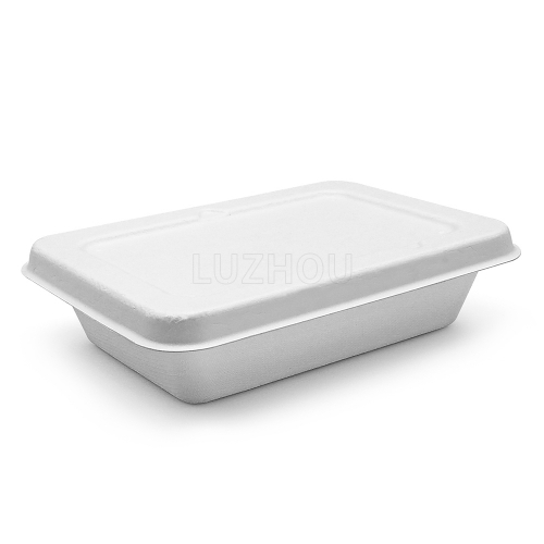 650ml 7"x5"xH1.8" 16g Wide Rim Bagasse Compostable Eco Disposable Food Prep Box Container with Lid