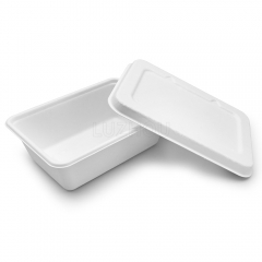 800ml 7"x5"xH2.2" 20g Wide Rim Bagasse Compostable Disposable To Go Meal Box Containers with Lid