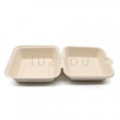 480ml 6.10"x6.10"xH3.03" (Fold) 23g Bagasse Biodegradable Compostable Clamshell Burger Packaging Box