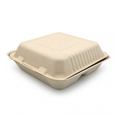 1300ml 8.98"x8.98"xH3.03" (Fold) 42g 3 Compartment Bagasse Compostable Eco To Go Food Container