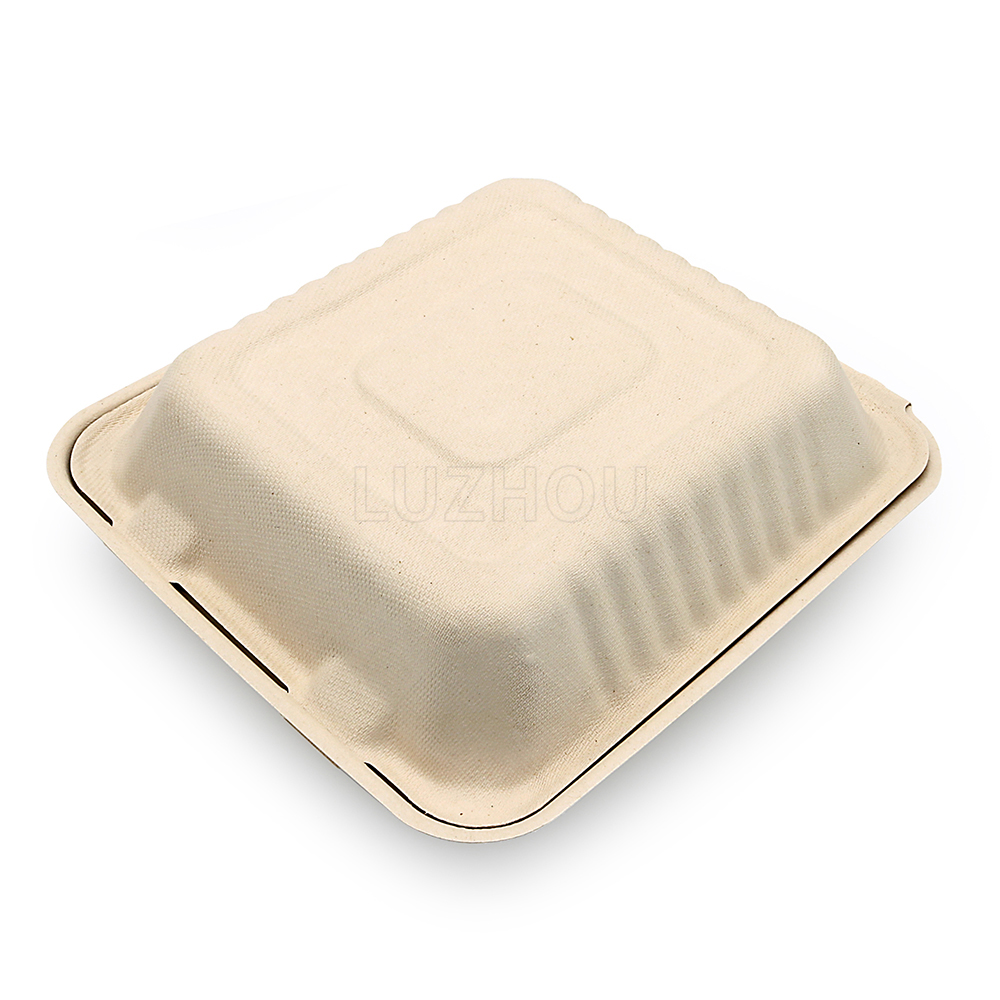 1200ml 8.66"x7.99"xH2.99" (Fold) 37g Bagasse Compostable Bio Container for Food Packaging