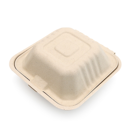 450ml 5.98"x5.98"xH2.99" (Fold) 21g Sugarcane Bagasse Compostable Take Out Fast Food Hamburger Box Brown & White