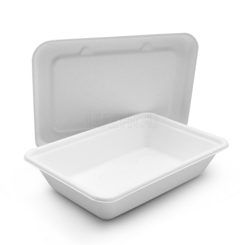 500ml 7"x5"xH1.5" 15g Wide Rim Bagasse Compostable Eco Friendly Go To Food Packing Box with Lid