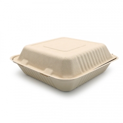 1500ml 8.98"x8.98"xH2.99" (Fold) 42g Bagasse Compostable Eco Friendly Paper Food Box